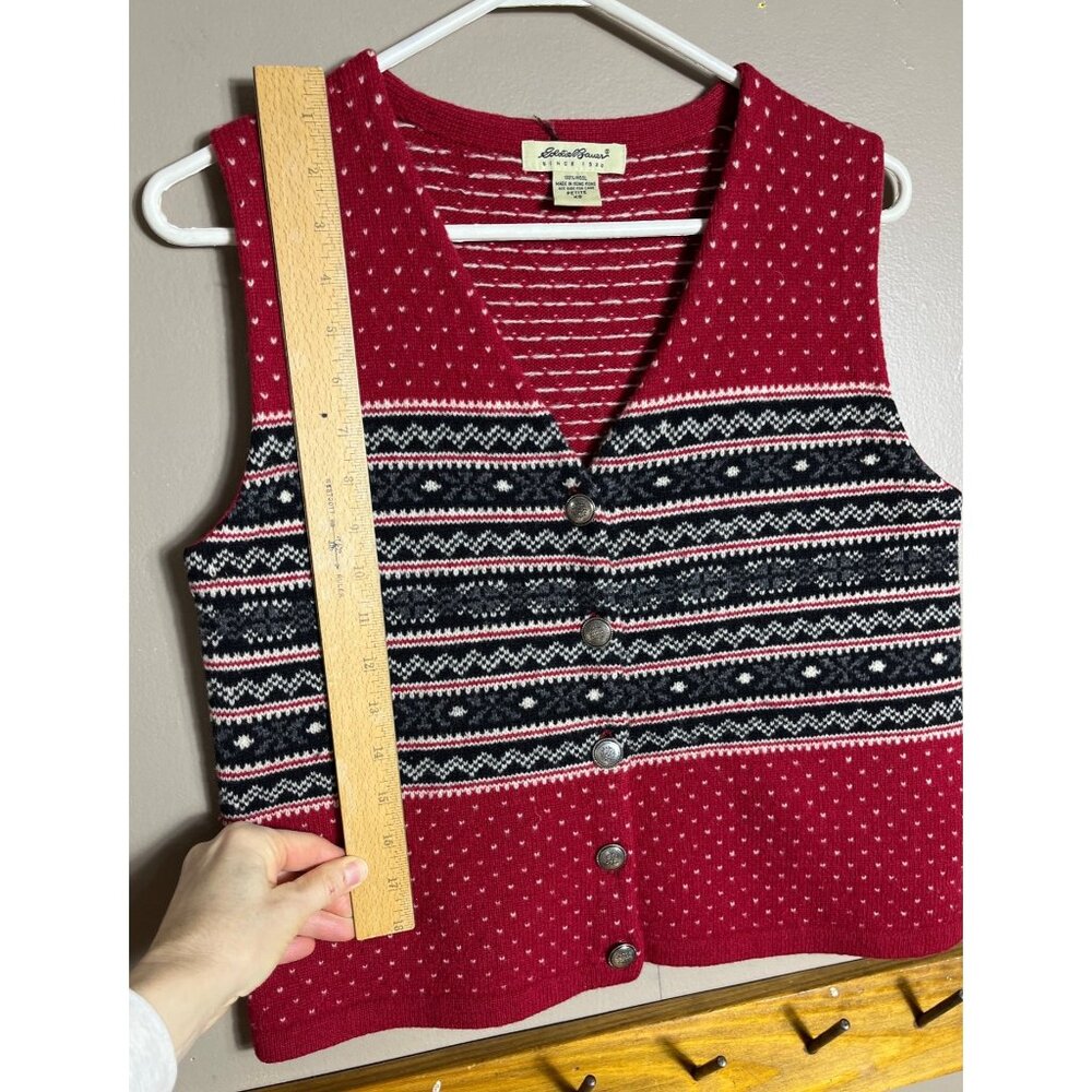 Eddie Bauer Wool Vest Fairisle Knit Red Vtg Heritage Equestrian Academia Wom XS - Picture 9 of 12